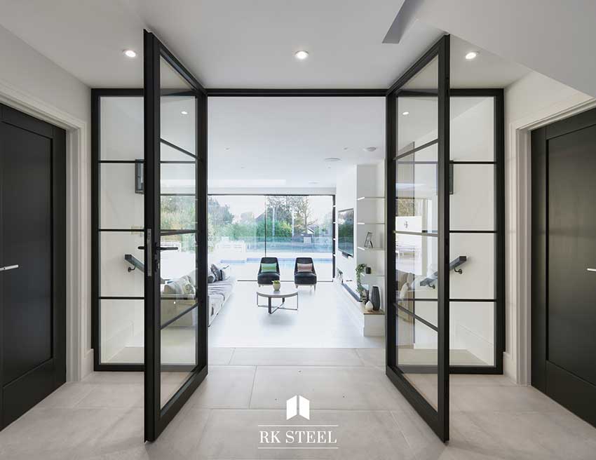 RK Steel double doors with premium hardware detail