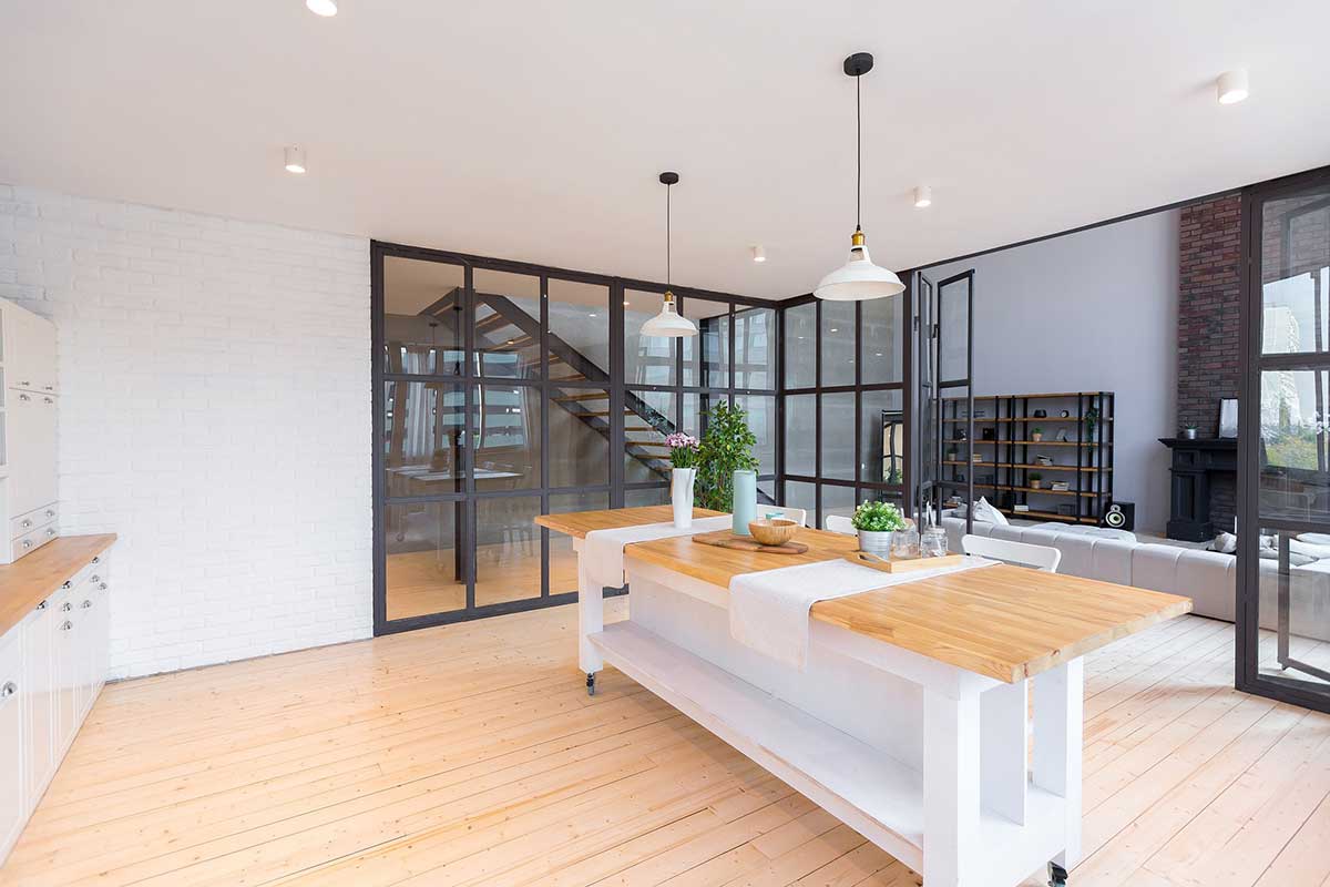 Steel framed internal partition in loft apartment