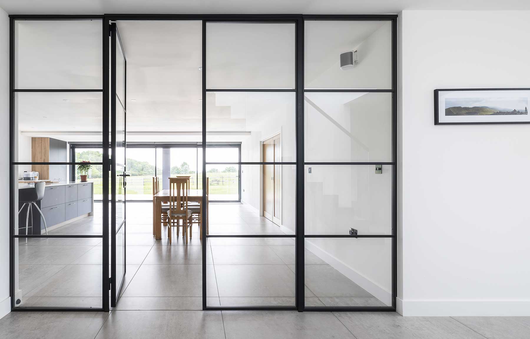 Steel-framed internal partition doors in loft apartment
