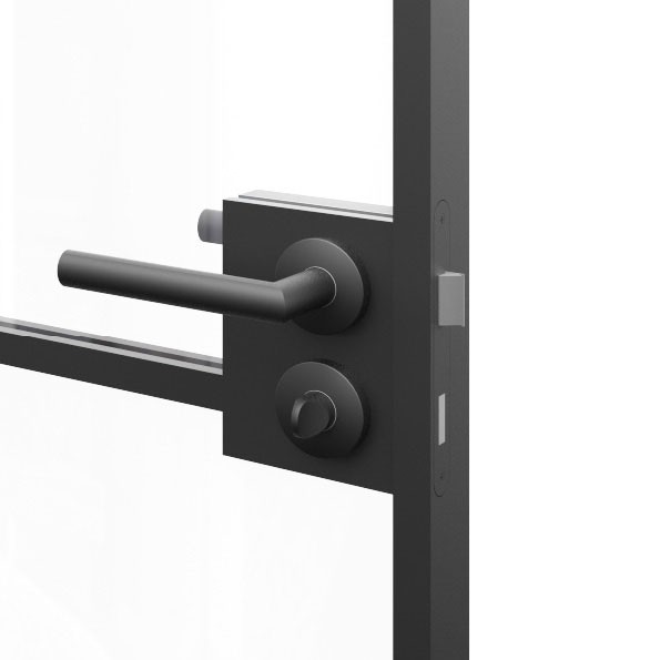 Munich handle — curved lever on full plate