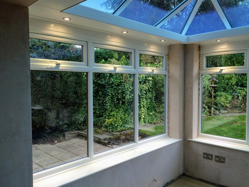 Orangery interior view with bay window detail