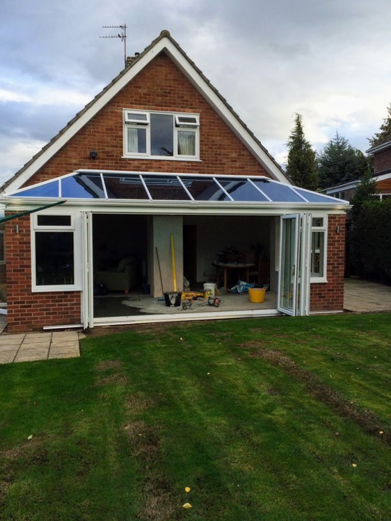 Glass-roof extension with full-height bifold glazing in Gateacre